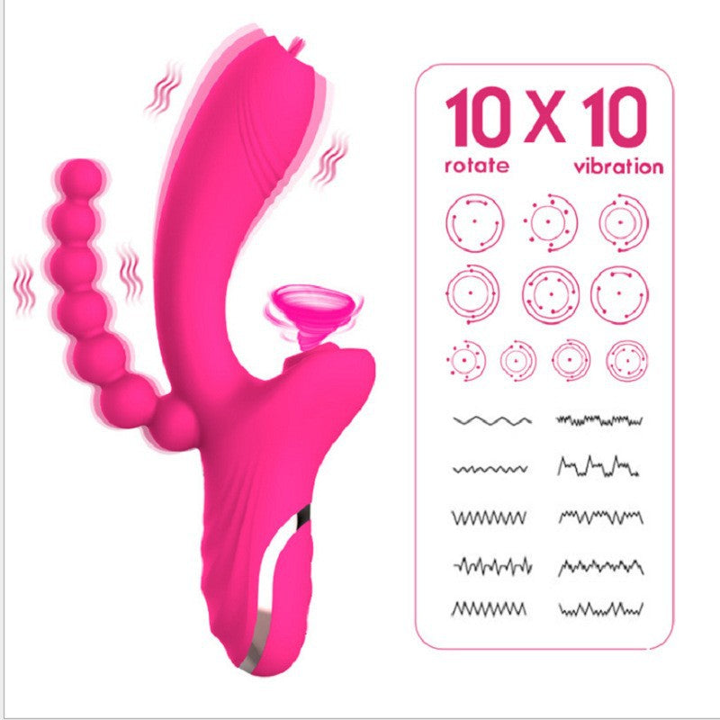 New Rose Vibrator Second-Generation 3-In-1 Tongue Licking And Sucking Vibrator Female Masturbation Sex Double-Headed Stick - Random Unicorn