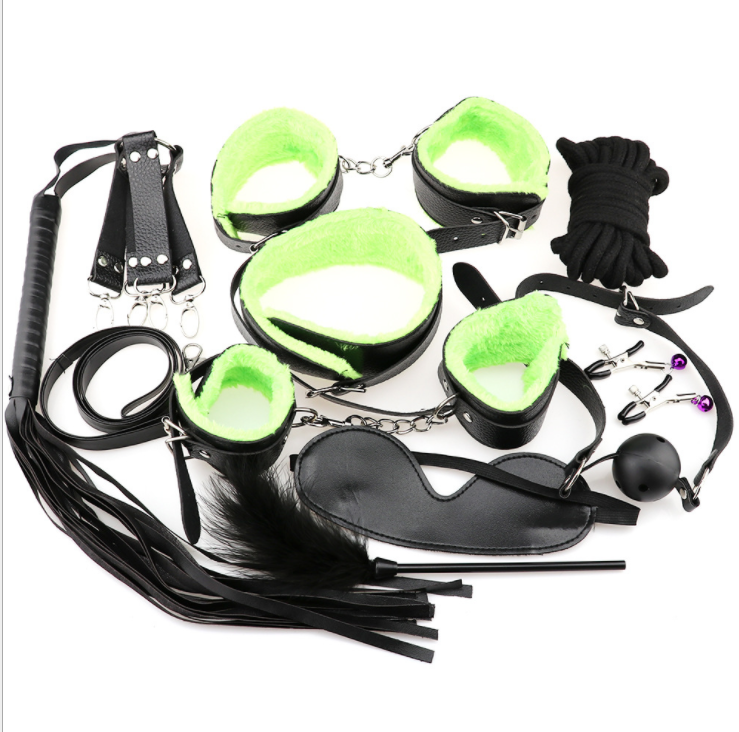 10 Pcs/set Sexy Lingerie PU Leather BDSM Sex Bondage Set Hand Cuffs Footcuff Whip Rope Blindfold Erotic Sex Toys - Random Unicorn