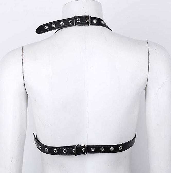 Women's Sexy Gothic Open Cup Cage Bra Faux Leather Adjustable Body Chest Harness Belt Lingerie - Random Unicorn