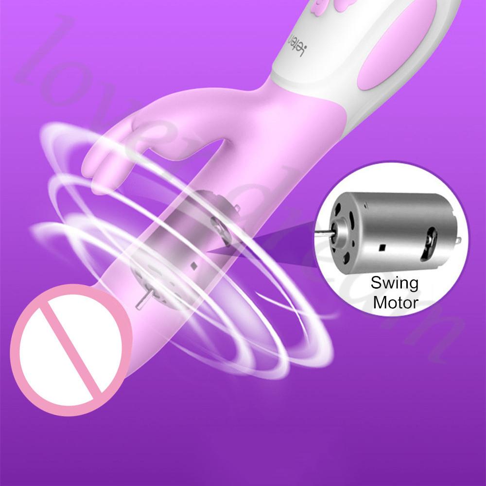 Leten USB Charge 2 Motor G Spot Clitoris Anal Dildo Rabbit Swing Vibrator Sex Toys - Random Unicorn