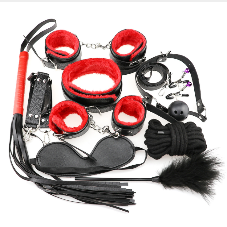 10 Pcs/set Sexy Lingerie PU Leather BDSM Sex Bondage Set Hand Cuffs Footcuff Whip Rope Blindfold Erotic Sex Toys - Random Unicorn