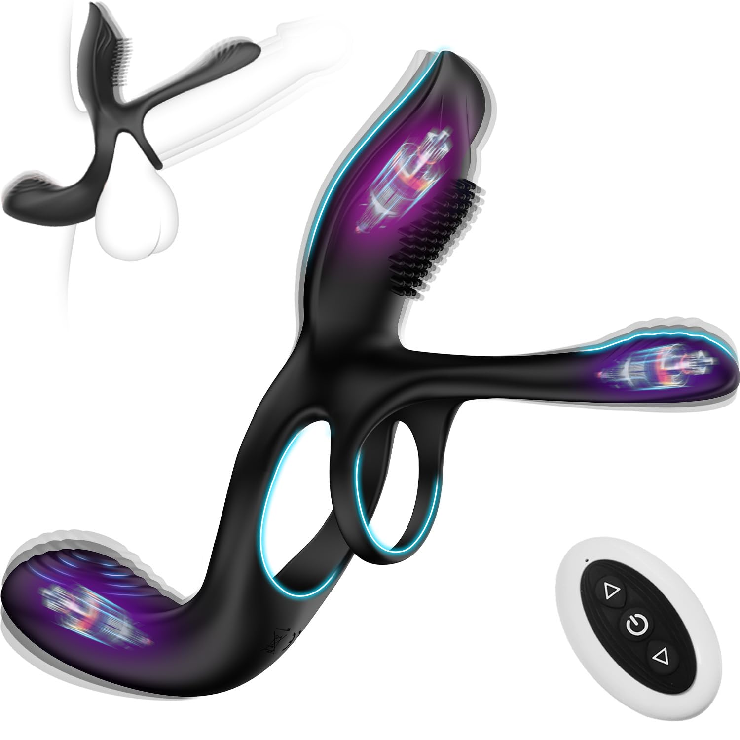 Vibrator for Couple, 3 in 1 Vibrating Cock Ring with 10 Modes, Men's Penis Vibrators, Perineum , G spot, Clitorals Stimulator for Women, Sex Novelties, Adult Sex Toys & Games Black - Random Unicorn