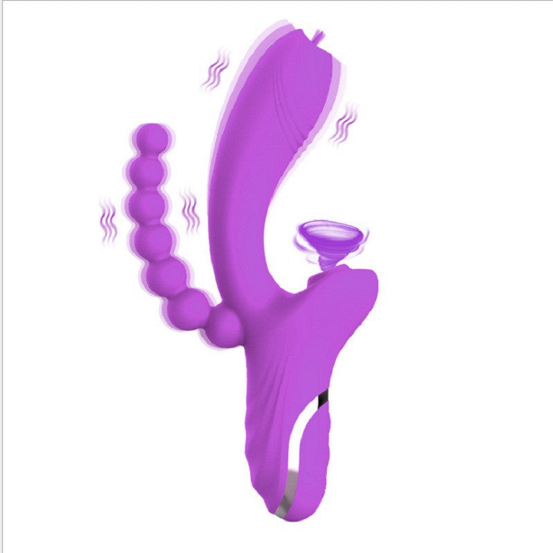 New Rose Vibrator Second-Generation 3-In-1 Tongue Licking And Sucking Vibrator Female Masturbation Sex Double-Headed Stick - Random Unicorn