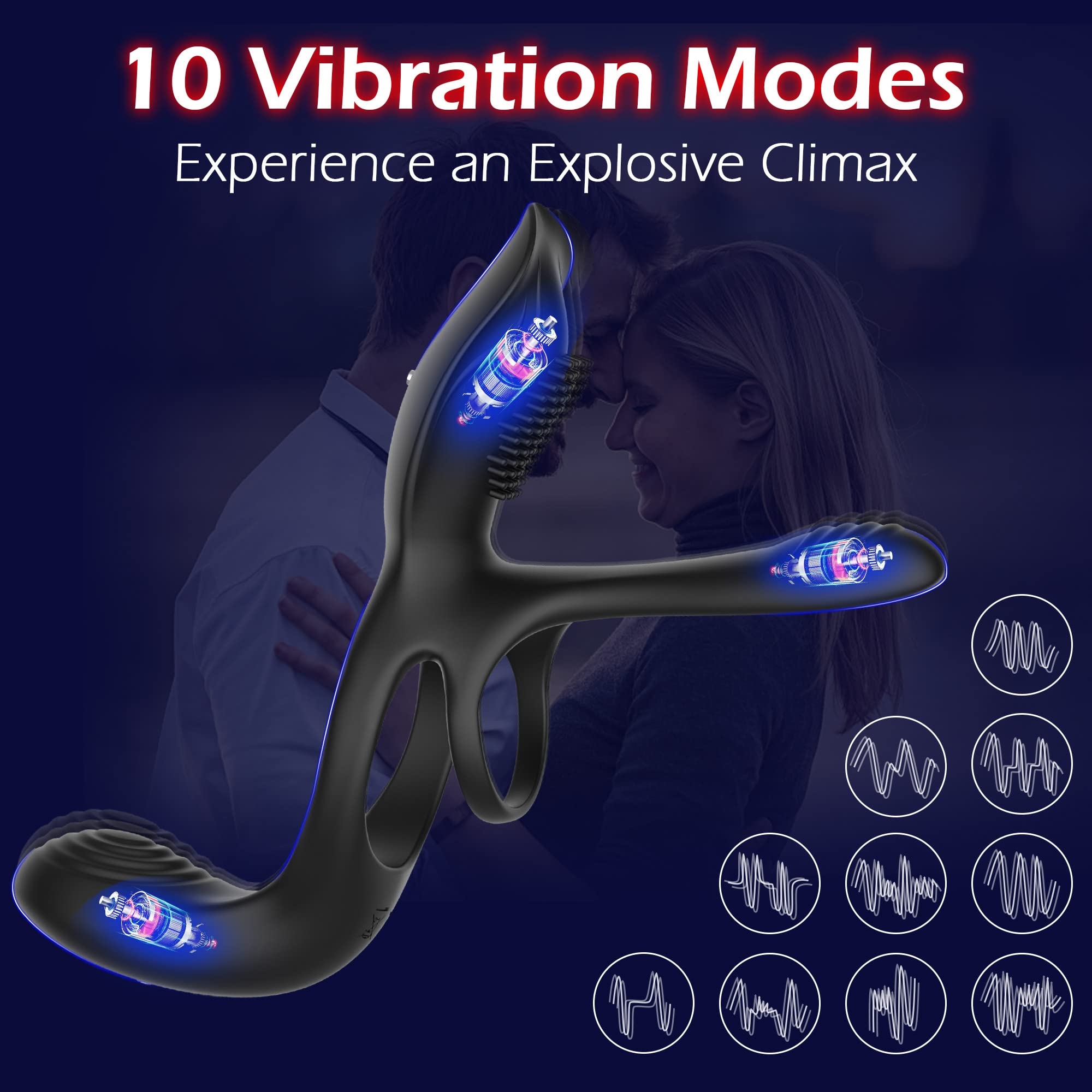 Vibrator for Couple, 3 in 1 Vibrating Cock Ring with 10 Modes, Men's Penis Vibrators, Perineum , G spot, Clitorals Stimulator for Women, Sex Novelties, Adult Sex Toys & Games Black - Random Unicorn