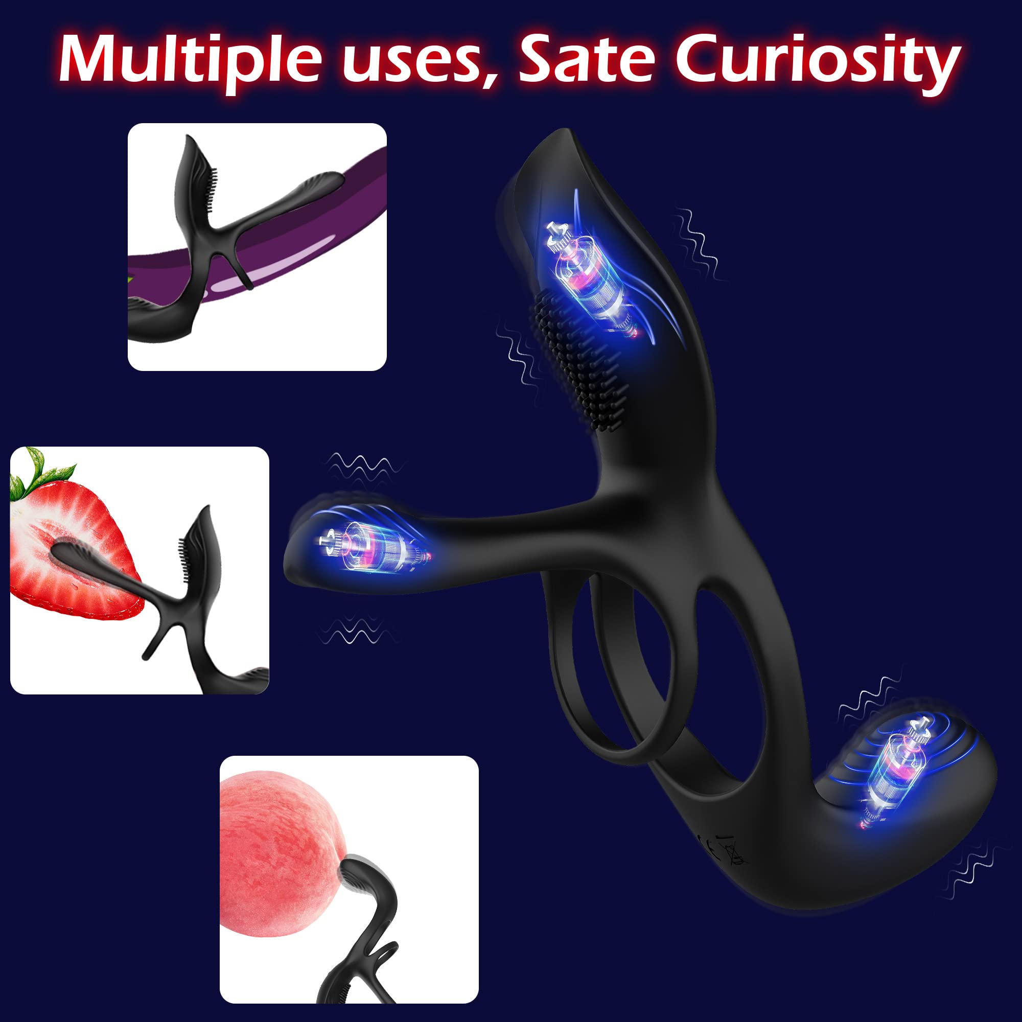 Vibrator for Couple, 3 in 1 Vibrating Cock Ring with 10 Modes, Men's Penis Vibrators, Perineum , G spot, Clitorals Stimulator for Women, Sex Novelties, Adult Sex Toys & Games Black - Random Unicorn