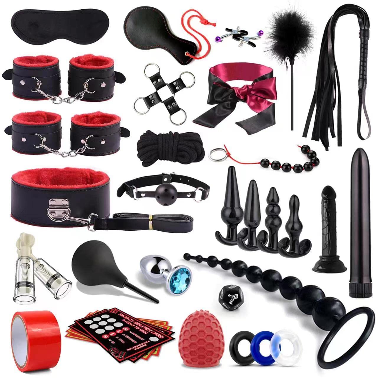 BDSM Toy for Adult Couples,34pcs Sex Toys Kit for Bondaged Restraints with Handcuffs Sex and Anal Plug Toys,Body-Safe Sexual Pleasure Tools for Women and Men - Random Unicorn