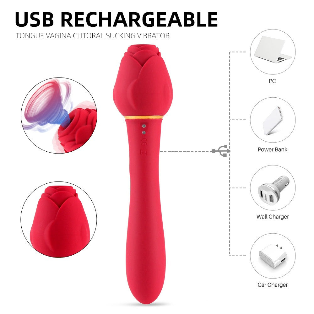 New Variable Frequency Mute Female Handle Rose Vibration Liquid Silicone Massage Stick - Random Unicorn