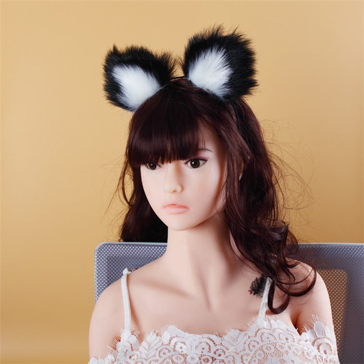 40cm black tailed white pointed bicolor fun plush hair clip with ear role-playing metal anal plug expansion - Random Unicorn