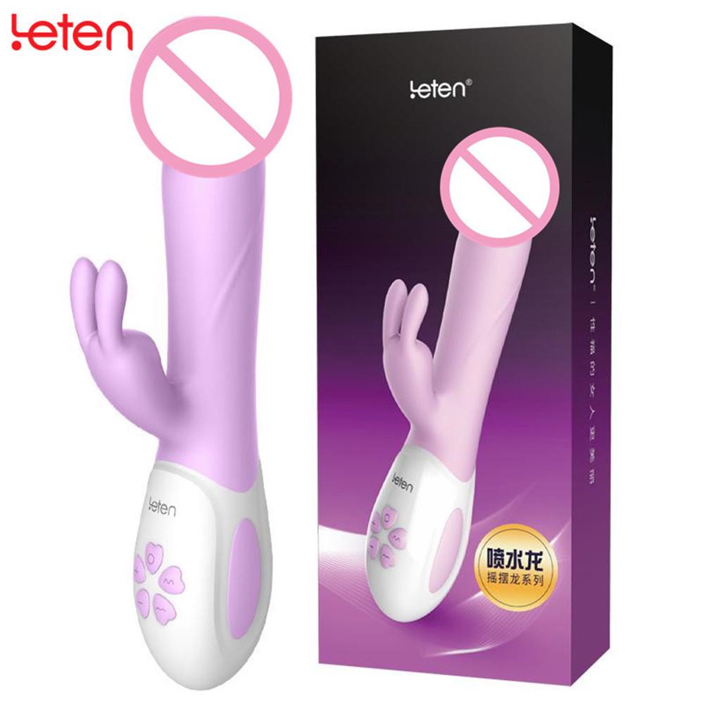 Leten USB Charge 2 Motor G Spot Clitoris Anal Dildo Rabbit Swing Vibrator Sex Toys - Random Unicorn