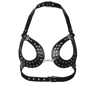 Women's Sexy Gothic Open Cup Cage Bra Faux Leather Adjustable Body Chest Harness Belt Lingerie - Random Unicorn