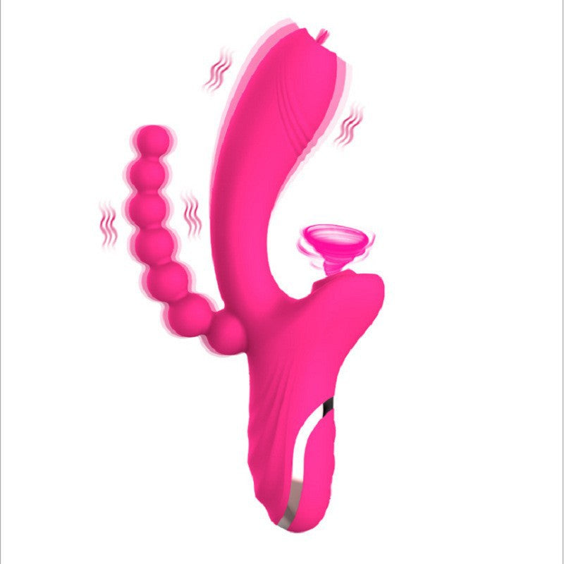 New Rose Vibrator Second-Generation 3-In-1 Tongue Licking And Sucking Vibrator Female Masturbation Sex Double-Headed Stick - Random Unicorn