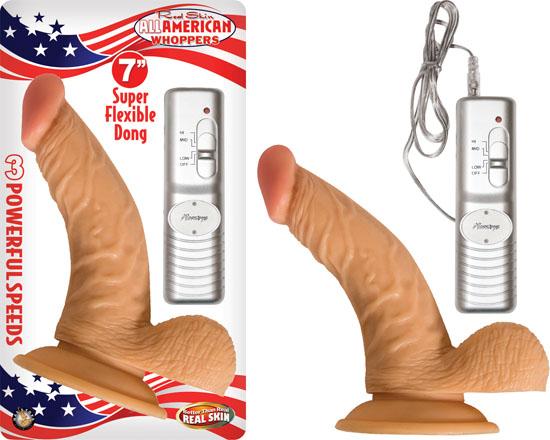 All American Whopper Vibrating 7 inches Dildo, Balls Beige Nasstoys