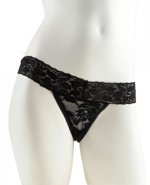 Discreet Delight Vibrating Lace Thong in Black Pipedream Products