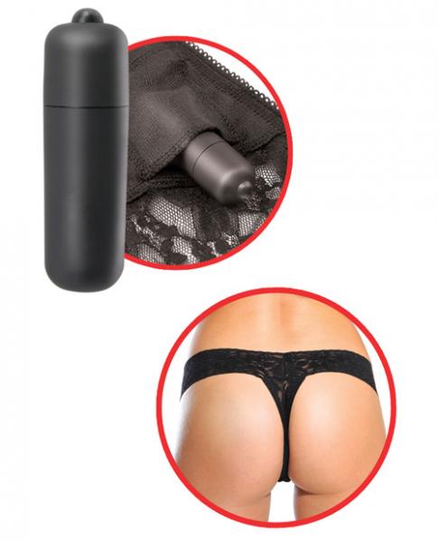 Discreet Delight Vibrating Lace Thong in Black Pipedream Products