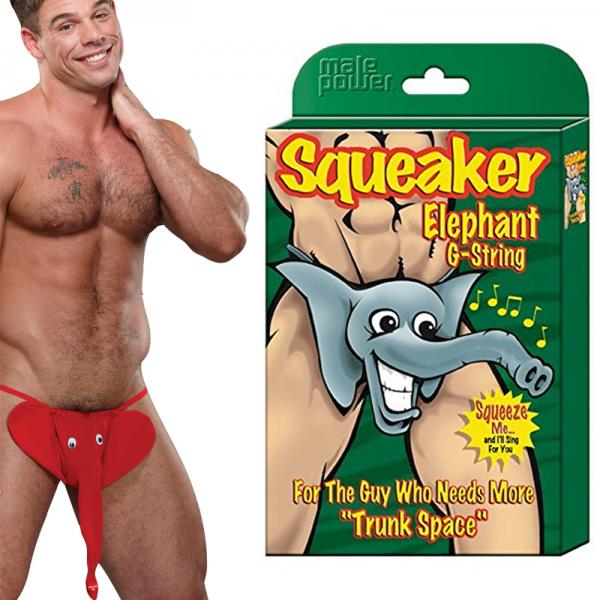 Elephant-Themed Red G-String with Squeaker and Customizable Trunk Male Power