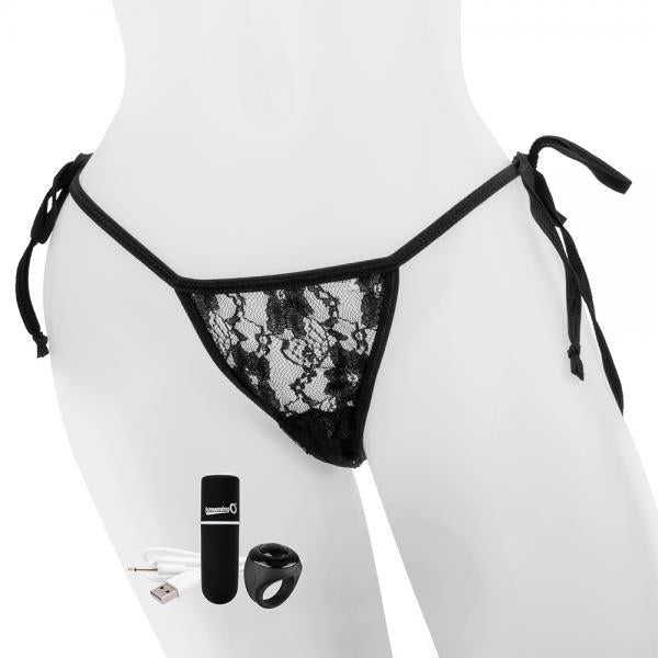 Screaming O Secret Remote-Controlled Rechargeable Lace Panty Vibe - Black Screaming O