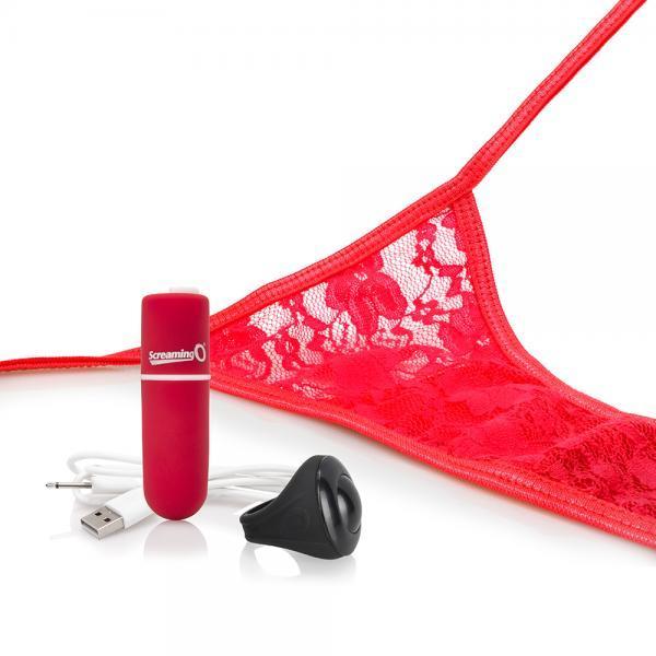 Red Remote-Controlled Rechargeable Vibrating Panty Set with Secret Pocket Screaming O