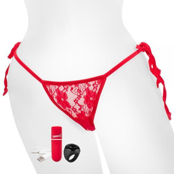 Red Remote-Controlled Rechargeable Vibrating Panty Set with Secret Pocket Screaming O