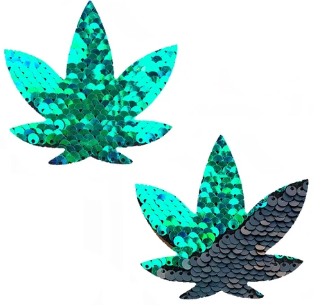 Neva Nude Green to Black Sequin Pot Leaf Nipple Covers Neva Nude