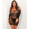 Alluring Sheer Black Lace Off-the-Shoulder Dress 1x/2x Rene Rofe Lingerie