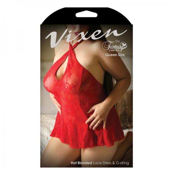 Seductive Scarlet Lace Halter Dress & G-string Set O/S/Queen Fantasy Lingerie