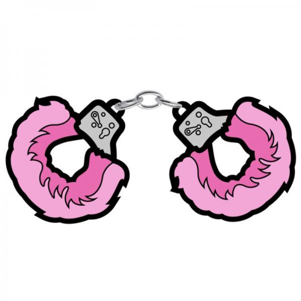 Fuzzy Pink Handcuff Enamel Pin Wood Rocket LLC