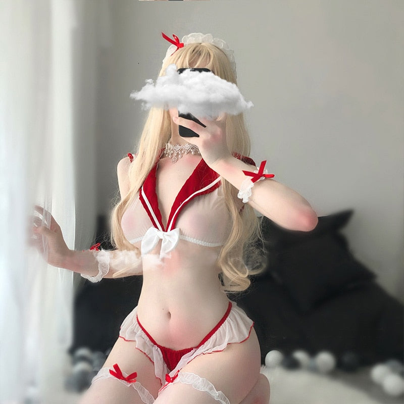 JK Uniform Sexy Lingerie Erotic See Through Cosplay Costumes Kawaii Lace Top Panties for Women Sailor School Girl Outfit - Random Unicorn