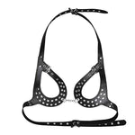 Women's Sexy Gothic Open Cup Cage Bra Faux Leather Adjustable Body Chest Harness Belt Lingerie - Random Unicorn