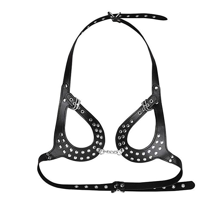 Women's Sexy Gothic Open Cup Cage Bra Faux Leather Adjustable Body Chest Harness Belt Lingerie - Random Unicorn