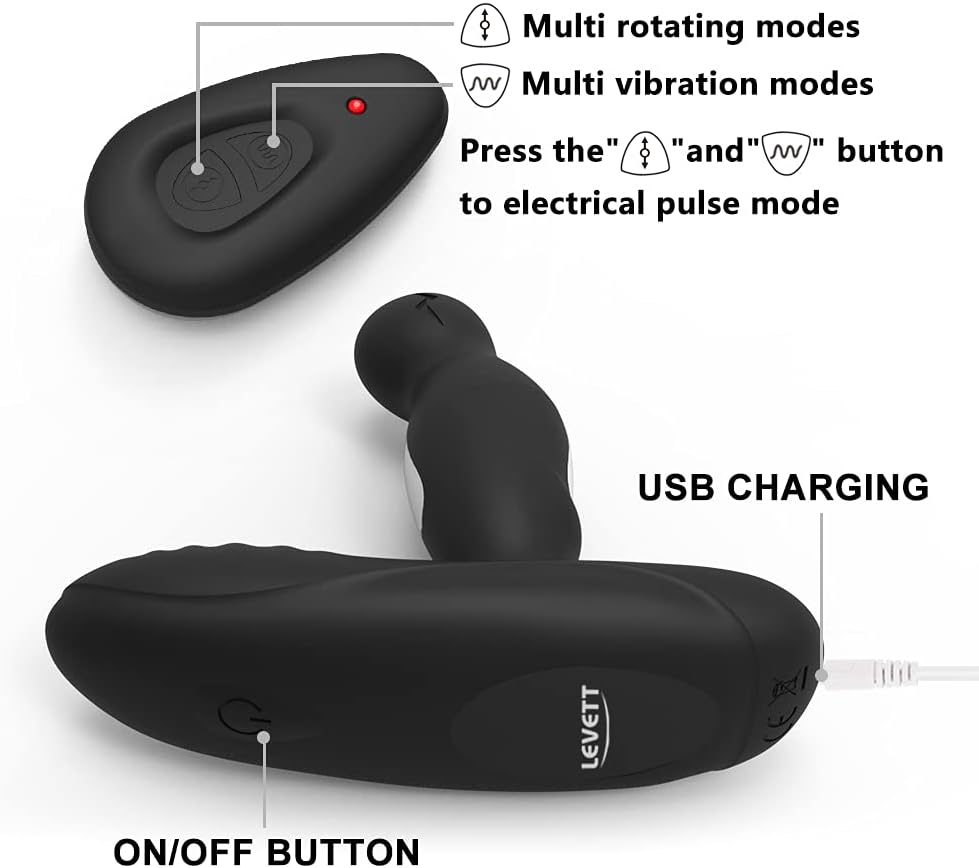 360°Prostate Massager Dual Motors+Electric Shock Pulse Anal Vibrator Plug Toy Remote Control with 3 Rotation Speed & 16 Vibrat - Random Unicorn