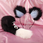 40cm black tailed white pointed bicolor fun plush hair clip with ear role-playing metal anal plug expansion - Random Unicorn