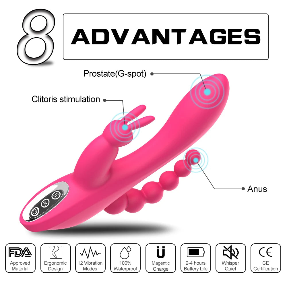 12 Speeds Waterproof Rechargeable Rabbit Vibrator G-spot and P-spot Anal Clit Stimulator Dildo Adult Sex Toys for Women - Random Unicorn