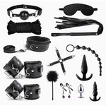 14-Piece Leather Plush Adult Bondage Set with Anal Plug