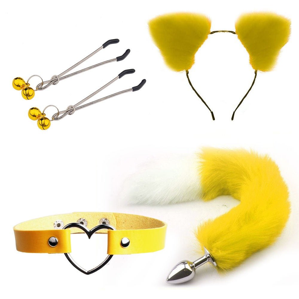 Erotic Ear Hairpin Posterior Anal Plugs Female Apparatus Sex Toys SM Metal Erotic Set Fox Tail 4 Pcs Set - Random Unicorn