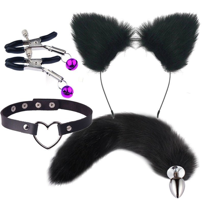 Erotic Ear Hairpin Posterior Anal Plugs Female Apparatus Sex Toys SM Metal Erotic Set Fox Tail 4 Pcs Set - Random Unicorn