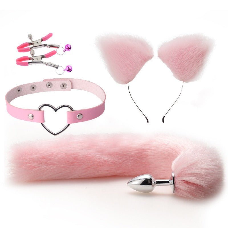 Erotic Ear Hairpin Posterior Anal Plugs Female Apparatus Sex Toys SM Metal Erotic Set Fox Tail 4 Pcs Set - Random Unicorn