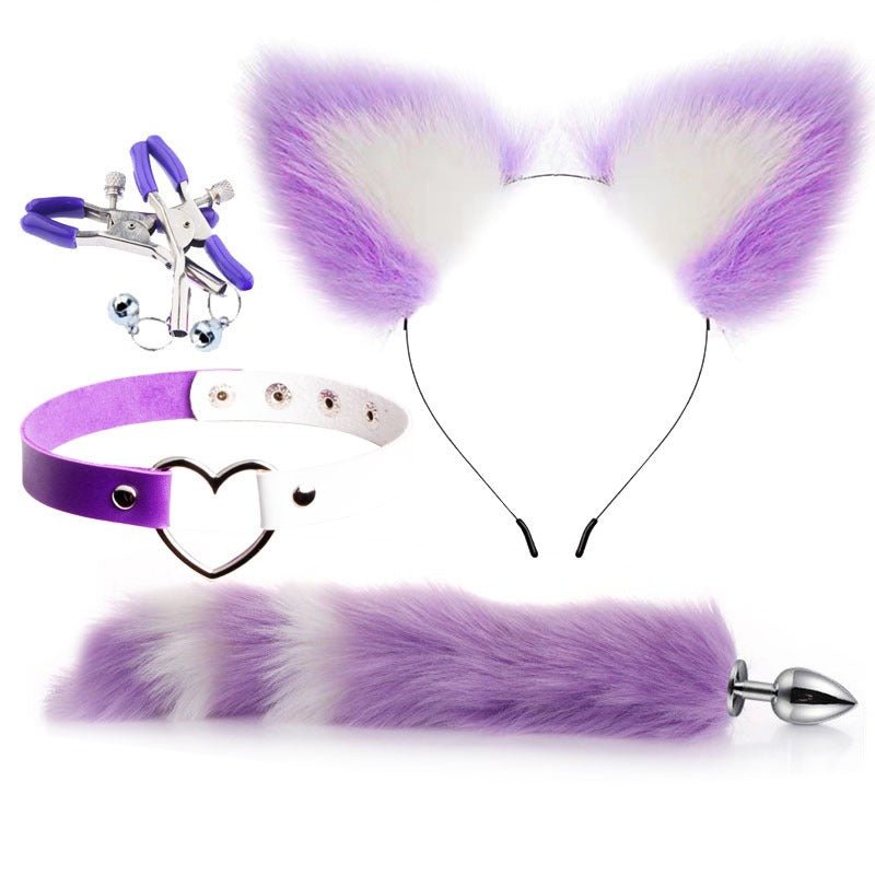 Erotic Ear Hairpin Posterior Anal Plugs Female Apparatus Sex Toys SM Metal Erotic Set Fox Tail 4 Pcs Set - Random Unicorn