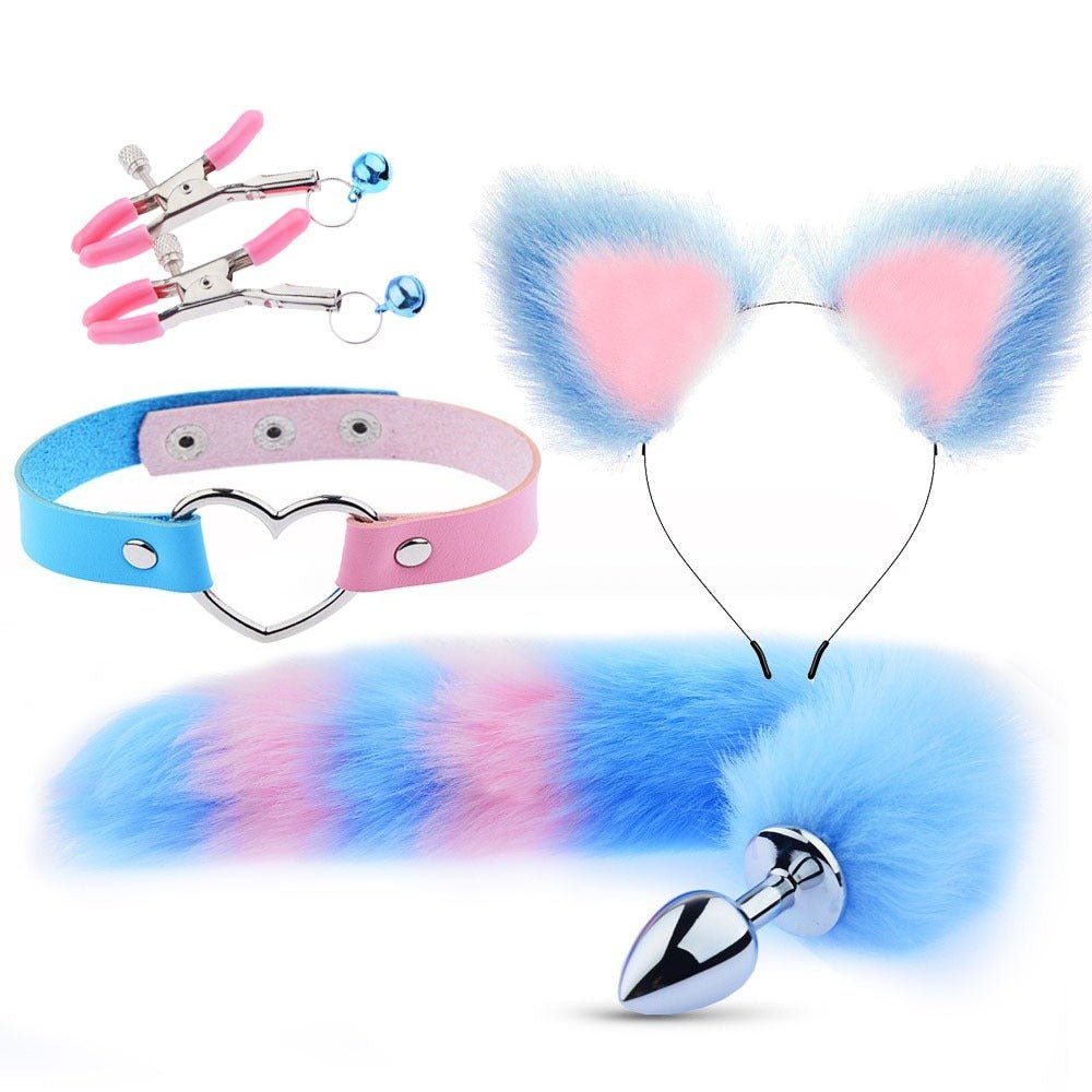 Erotic Ear Hairpin Posterior Anal Plugs Female Apparatus Sex Toys SM Metal Erotic Set Fox Tail 4 Pcs Set - Random Unicorn