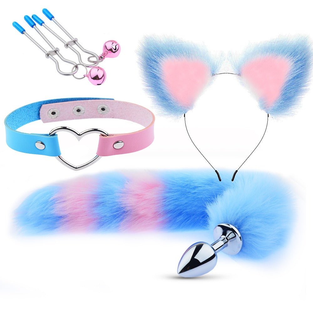 Erotic Ear Hairpin Posterior Anal Plugs Female Apparatus Sex Toys SM Metal Erotic Set Fox Tail 4 Pcs Set - Random Unicorn