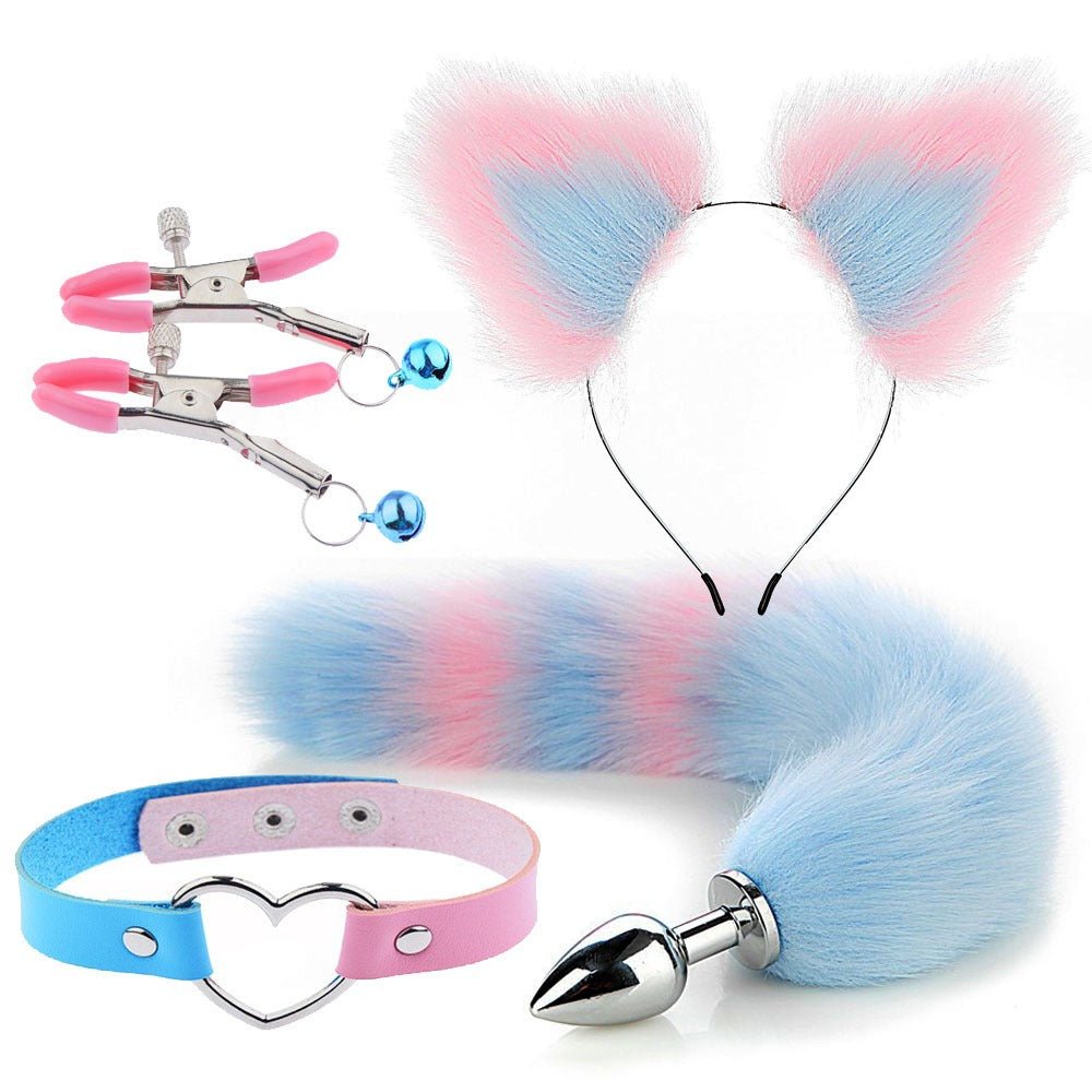 Erotic Ear Hairpin Posterior Anal Plugs Female Apparatus Sex Toys SM Metal Erotic Set Fox Tail 4 Pcs Set - Random Unicorn