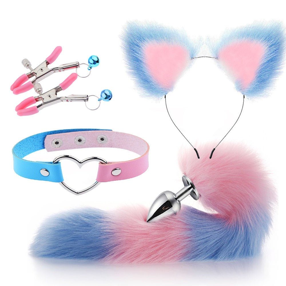 Erotic Ear Hairpin Posterior Anal Plugs Female Apparatus Sex Toys SM Metal Erotic Set Fox Tail 4 Pcs Set - Random Unicorn