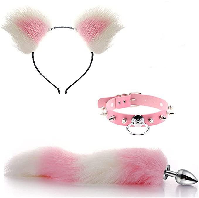 Erotic Ear Hairpin Posterior Anal Plugs Female Apparatus Sex Toys SM Metal Erotic Set Fox Tail 4 Pcs Set - Random Unicorn