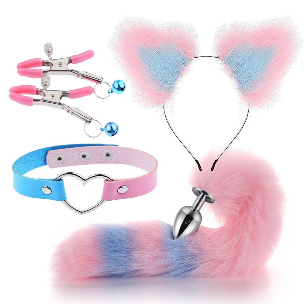 Erotic Ear Hairpin Posterior Anal Plugs Female Apparatus Sex Toys SM Metal Erotic Set Fox Tail 4 Pcs Set - Random Unicorn