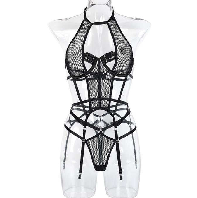 Lace Grid Stitching See Through Self Cultivation Sling Sex Appealing Bodysuit - Random Unicorn