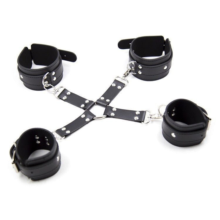 Leather Sex Product Bound Hands Bound Feet Leather Simple Cross Handcuffs Foot Cuffs Female Appliances - Random Unicorn