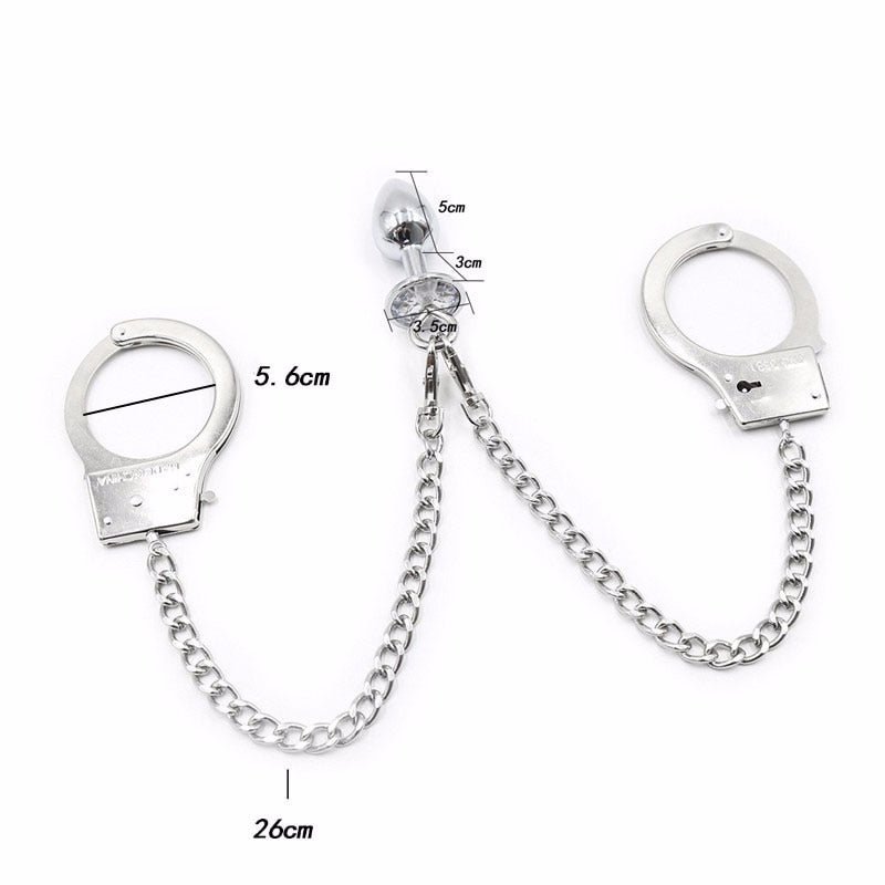 New Metal Bondage Sex Handcuffs Connect with Anal Plug Adult SM Sex Toys Bondage Fetish Sex Products - Random Unicorn