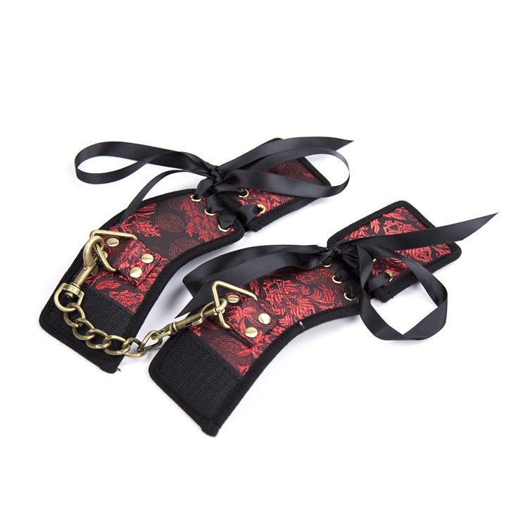 Red Ribbon Gold Handcuffs Velcro Hand Binding Female Sex Toy Leggings - Random Unicorn