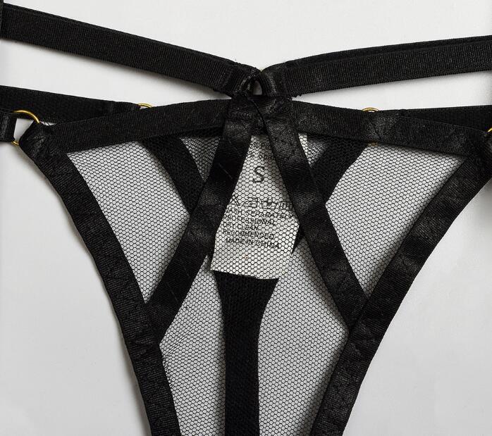 See Through Sexy Underwear Mesh Belt Hollow Stitching Sex Appeal Three Piece Suit - Random Unicorn