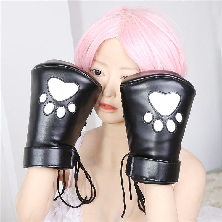 Sex Products Dog Handcuffs Sponge Filled Bear Paw Cover Bright Leather Pu Leather Shoelaces Black And White SM Bound Hands - Random Unicorn